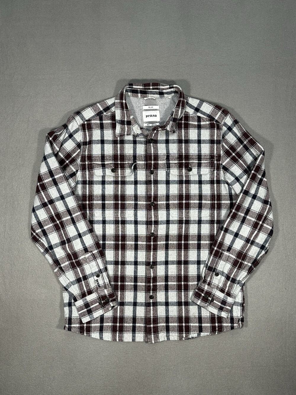 prAna Men’s Medium Slim Organic Cotton Plaid Flannel Shirt M